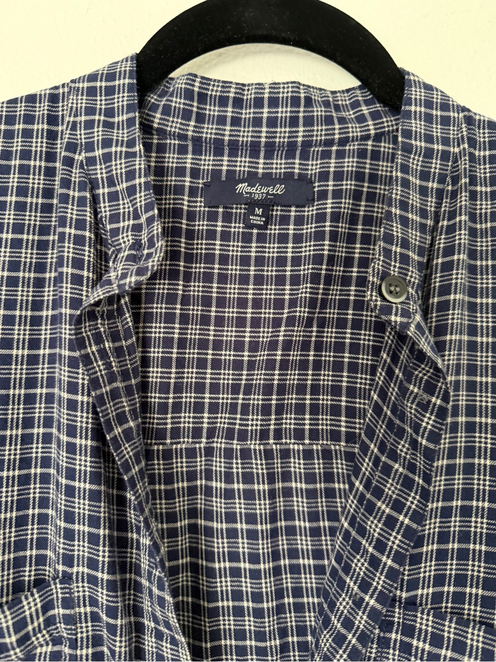 Madewell Abilene Plaid Popover Shirt navy blue white blouse 100% cotton light - Picture 3 of 5